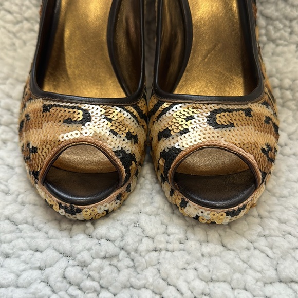 Coach black & gold sequin peeped toe heels size 7.5 B - Picture 5 of 8